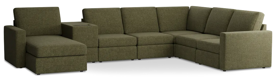 Citymod Green Fabric Large Left Chaise Sectional With Media Console