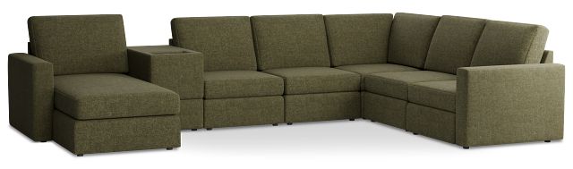 Citymod Green Fabric Large Left Chaise Sectional With Media Console