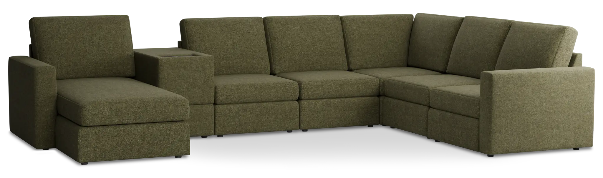 Citymod Green Fabric Large Left Chaise Sectional With Media Console Citymod Green Fabric Large Left Chaise Sectional With Media Console
