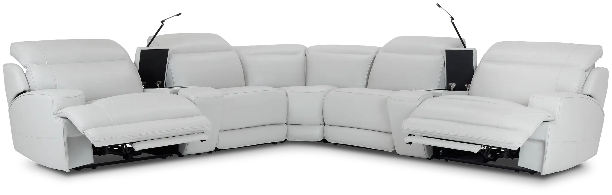 Reign Gray Lthr/vinyl Large Dual Power Reclining Two-arm Sectional Reign Gray Lthr/vinyl Large Dual Power Reclining Two-arm Sectional