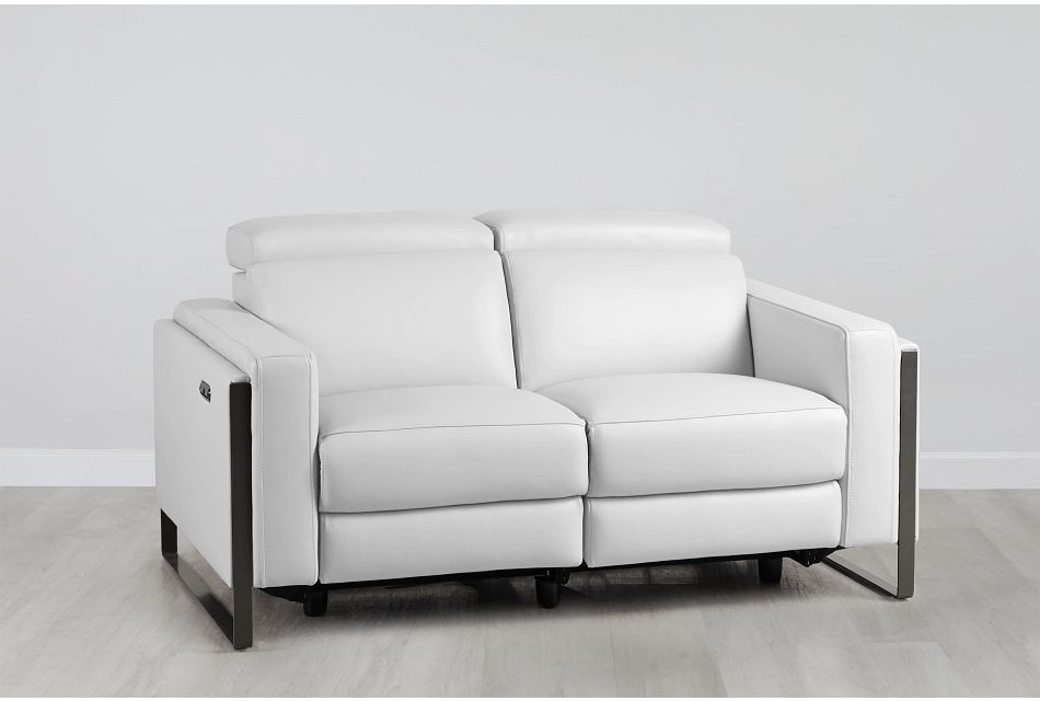Atlas White Lthr/vinyl Power Reclining Loveseat