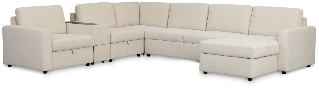 Addie Beige Fabric Medium Right Chaise Sleeper Sectional With Console