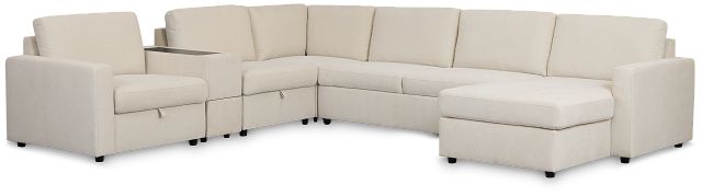 Addie Beige Fabric Medium Right Chaise Sleeper Sectional With Console