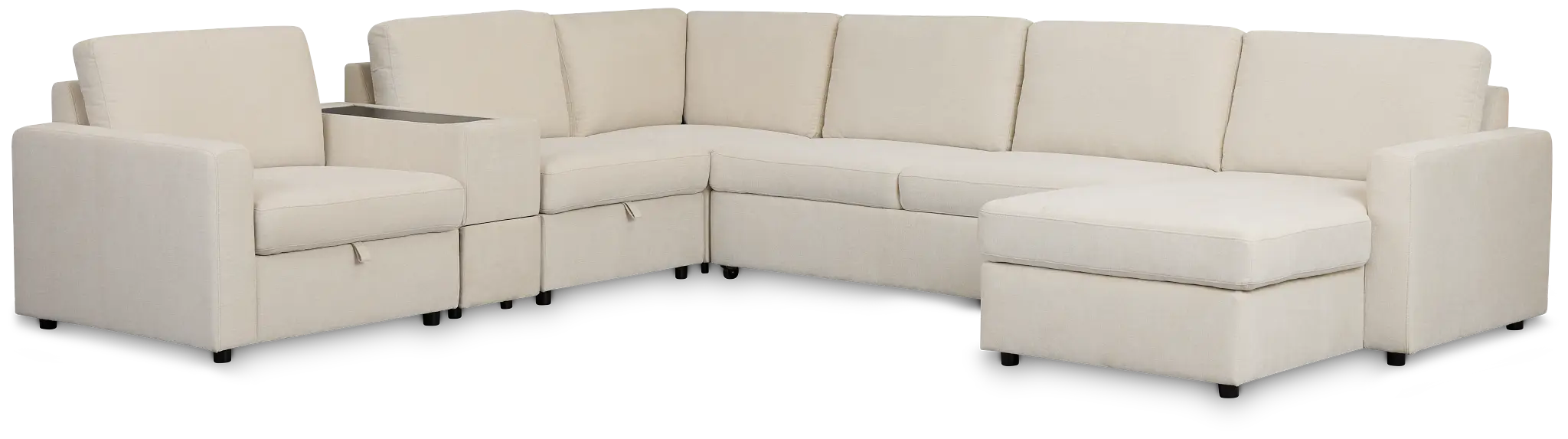 Addie Beige Fabric Medium Right Chaise Sleeper Sectional With Console Addie Beige Fabric Medium Right Chaise Sleeper Sectional With Console