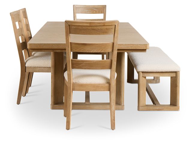 Alton Light Tone Rectangular Table With 4 Side Chairs & Bench