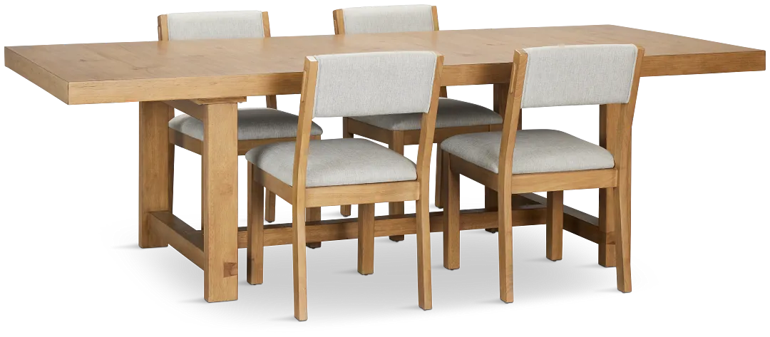 Vail Light Tone Trestle Table & 4 Upholstered Chairs