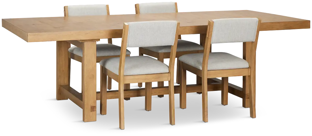 Vail Light Tone Trestle Table & 4 Upholstered Chairs Vail Light Tone Trestle Table & 4 Upholstered Chairs