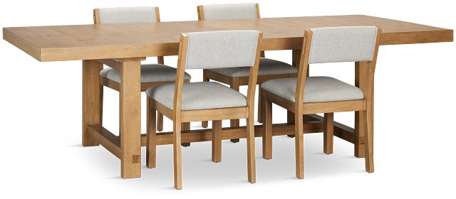 Vail Light Tone Trestle Table & 4 Upholstered Chairs