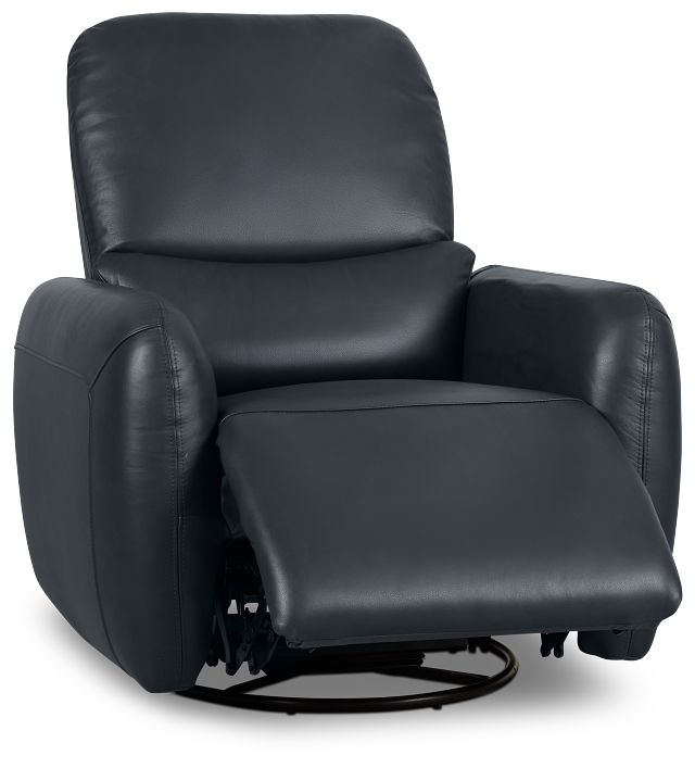 Eve Dark Blue Lthr/vinyl Power Swivel Glider Recliner