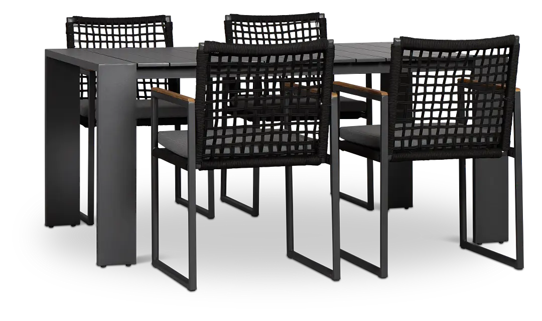 Sunrise Dark Gray 65" Rectangular Table & 4 Teak Arm Chairs Sunrise Dark Gray 65" Rectangular Table & 4 Teak Arm Chairs