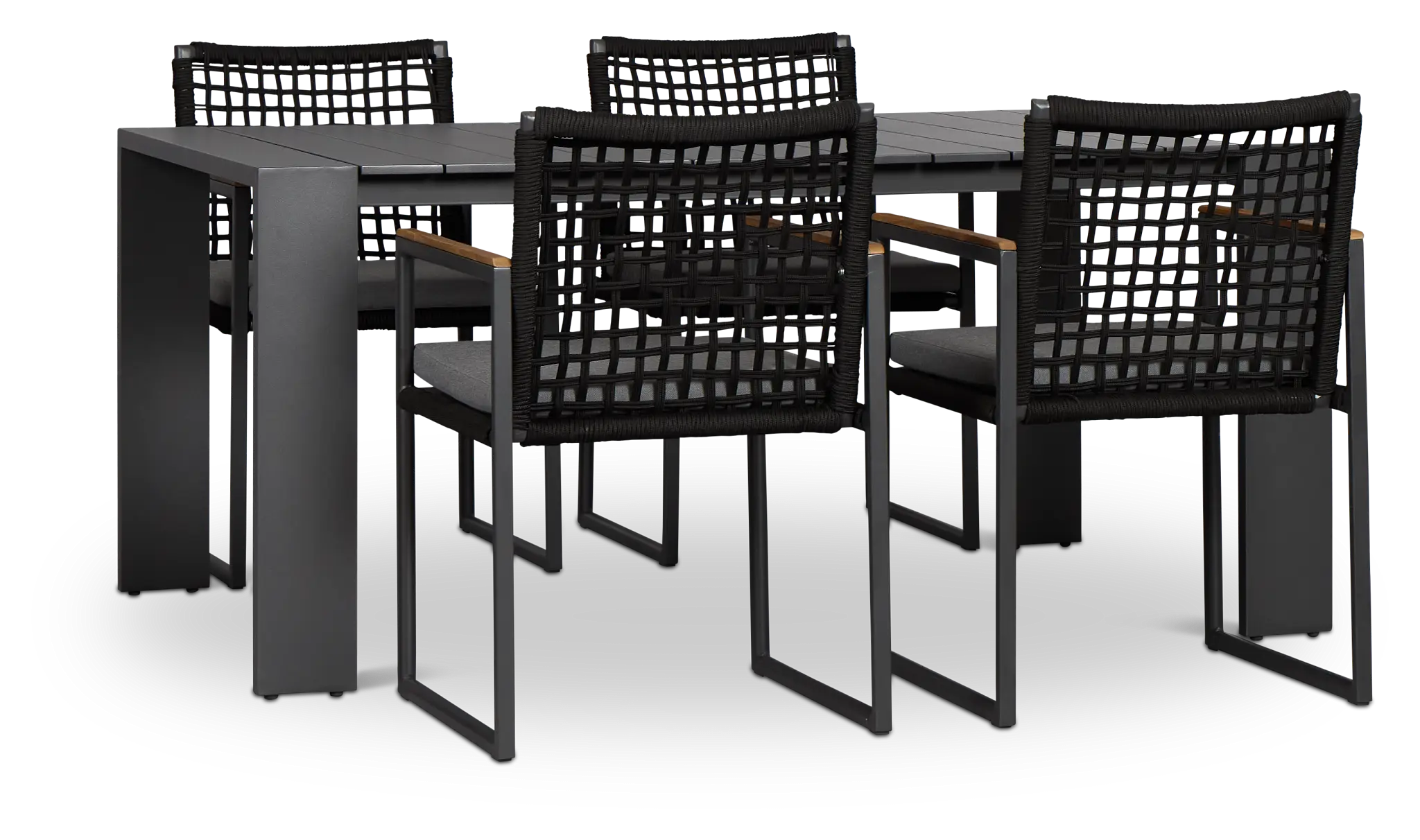 Sunrise Dark Gray 65" Rectangular Table & 4 Teak Arm Chairs Sunrise Dark Gray 65" Rectangular Table & 4 Teak Arm Chairs