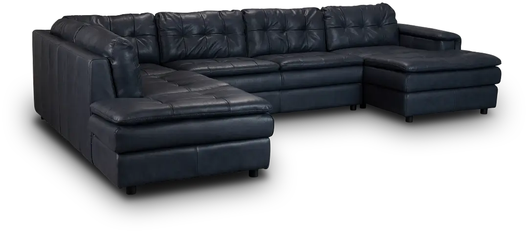 Rowan Navy Leather U-shaped Sectional W/ Left Bumper Rowan Navy Leather U-shaped Sectional W/ Left Bumper