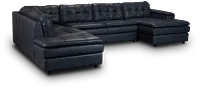 Rowan Navy Leather U-shaped Sectional W/ Left Bumper