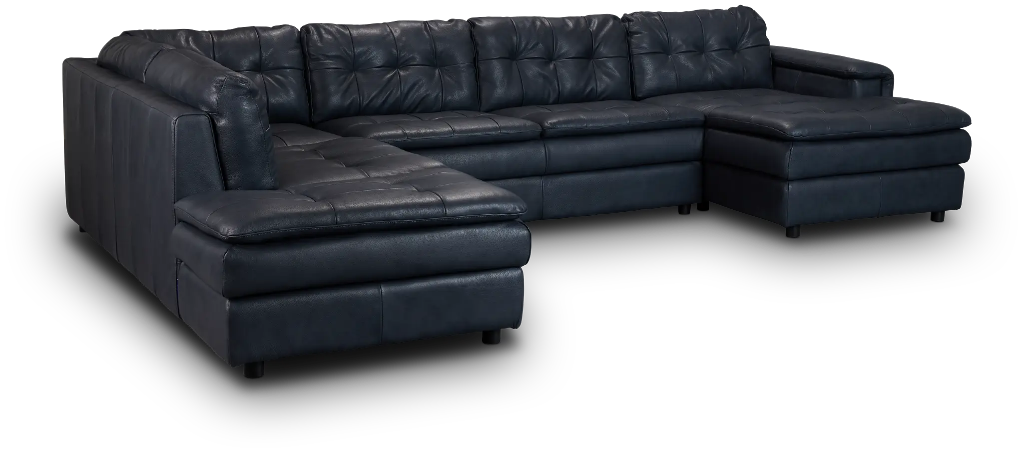 Rowan Navy Leather U-shaped Sectional W/ Left Bumper Rowan Navy Leather U-shaped Sectional W/ Left Bumper