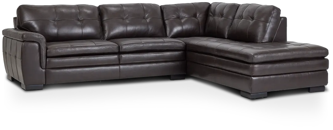 Braden Dark Brown Leather Small Right Bumper Sectional