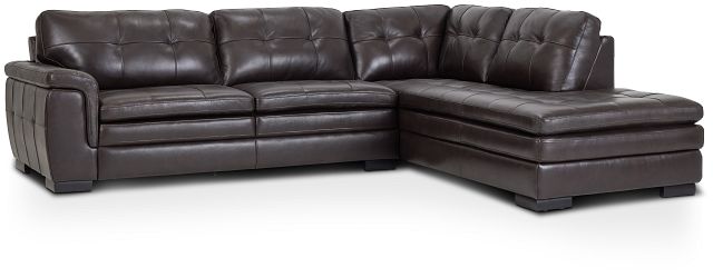 Braden Dark Brown Leather Small Right Bumper Sectional