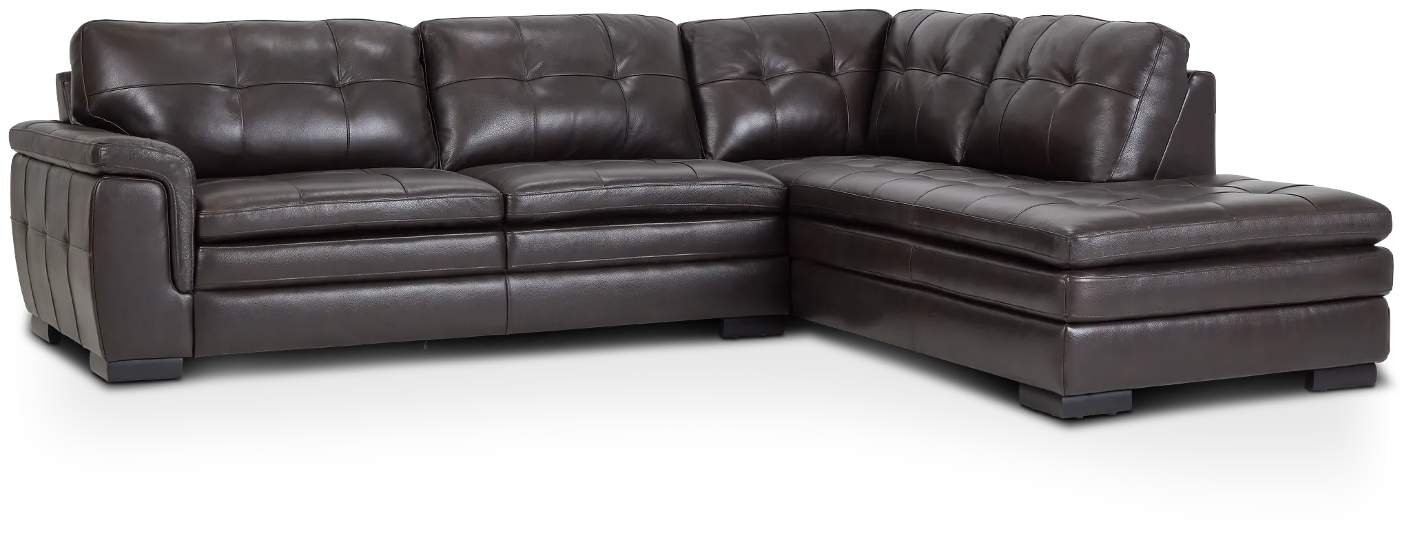 Braden Dark Brown Leather Small Right Bumper Sectional