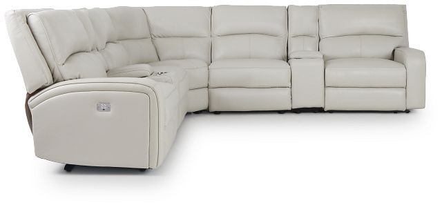 Asher Light Gray Lthr/vinyl Large Dual Power Reclining Two-arm Sectional (3)