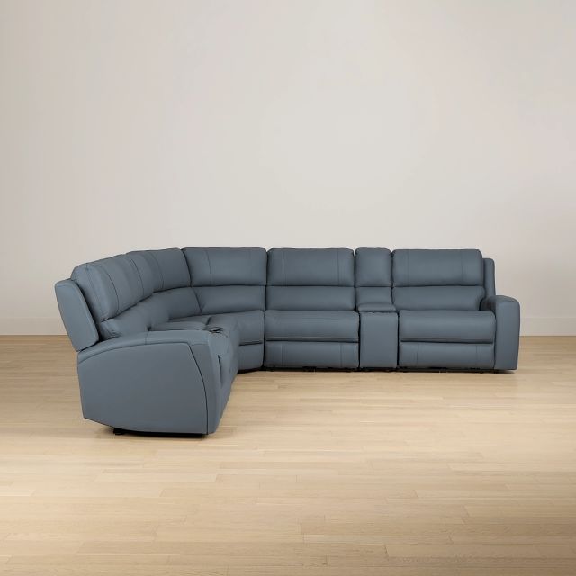 Summit Blue Lthr/vinyl Large Triple Power Reclining Two-arm Sectional