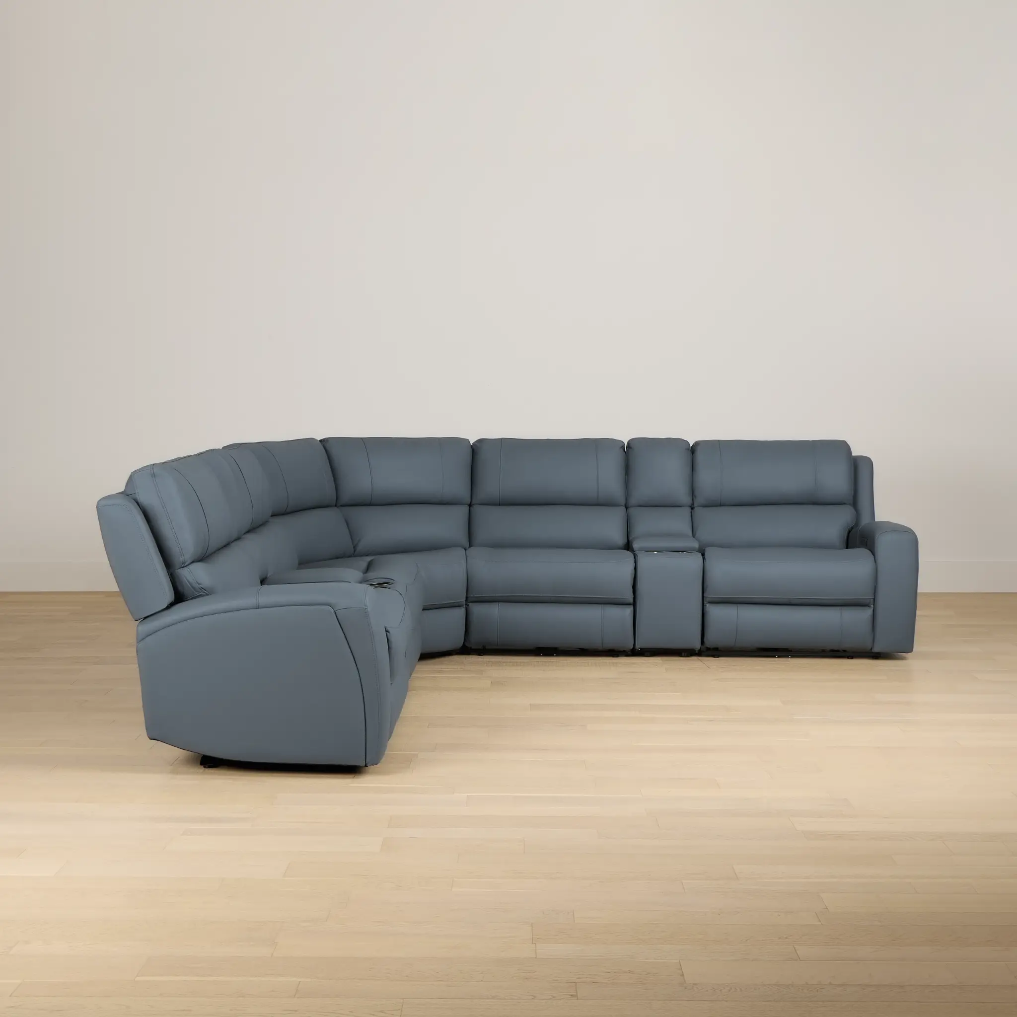 Summit Blue Lthr/vinyl Large Triple Power Reclining Two-arm Sectional Summit Blue Lthr/vinyl Large Triple Power Reclining Two-arm Sectional