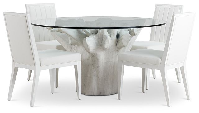 Ocean Drive 60" Glass Table & 4 Wood Chairs
