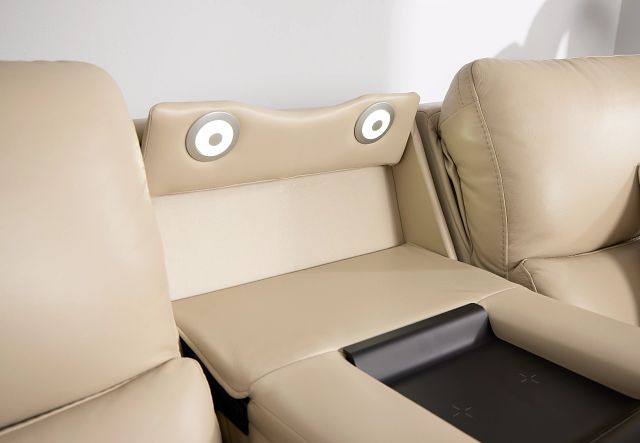 Fallon Beige Lthr/vinyl Power Reclining Sofa W/ Massage