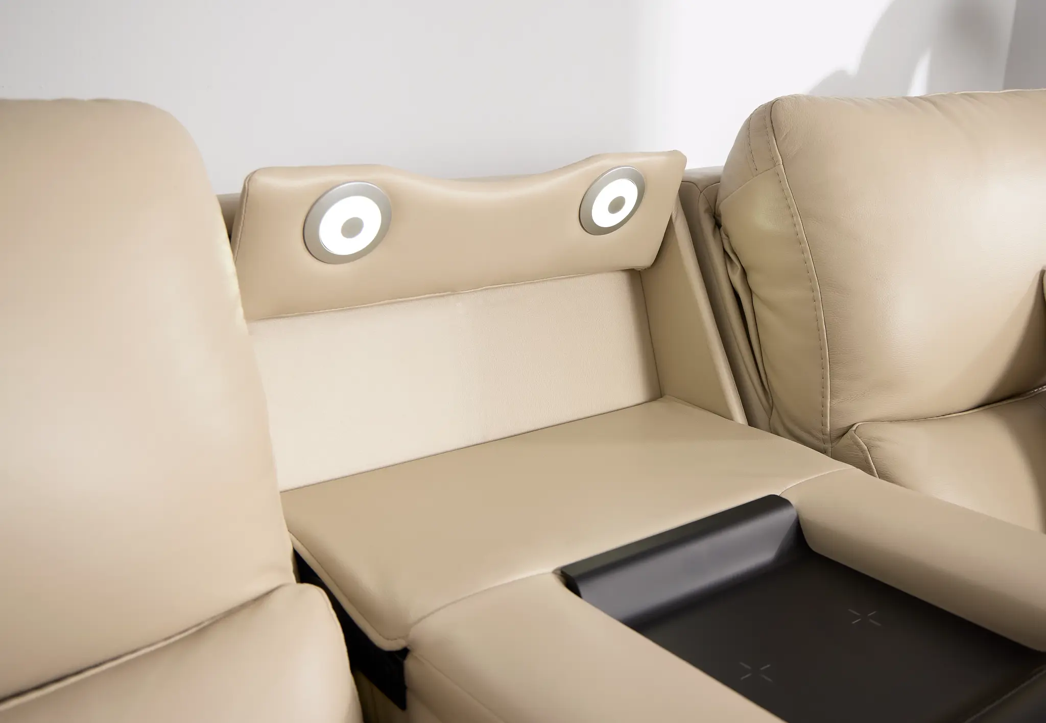 Fallon Beige Lthr/vinyl Power Reclining Sofa W/ Massage Fallon Beige Lthr/vinyl Power Reclining Sofa W/ Massage