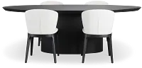 Nomad Black 94" Oval Table & 4 Light Beige Chairs W/ Black Legs