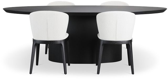 Nomad Black 94" Oval Table & 4 Light Beige Chairs W/ Black Legs