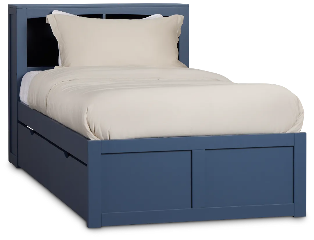 Charleston Dark Blue Bookcase Bed With 2 Storage Drawers