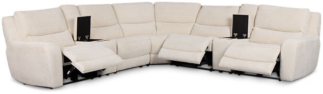 Bennett Light Beige Fabric Large Triple Power Reclining Two-arm Sectional