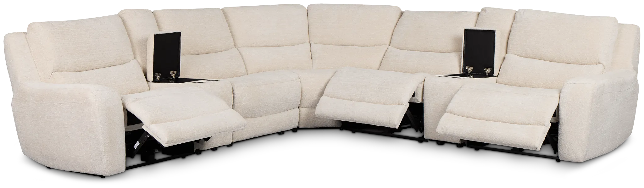 Bennett Light Beige Fabric Large Triple Power Reclining Two-arm Sectional