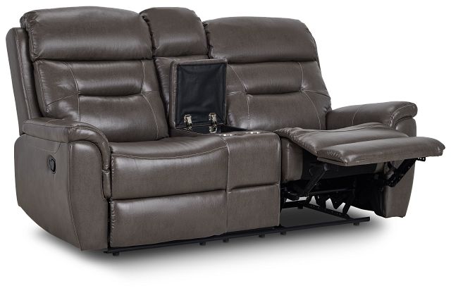 Toby Dark Taupe Micro Reclining Console Loveseat