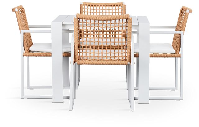 Sunrise White 35" Square Table & 4 Aluminum Arm Chairs