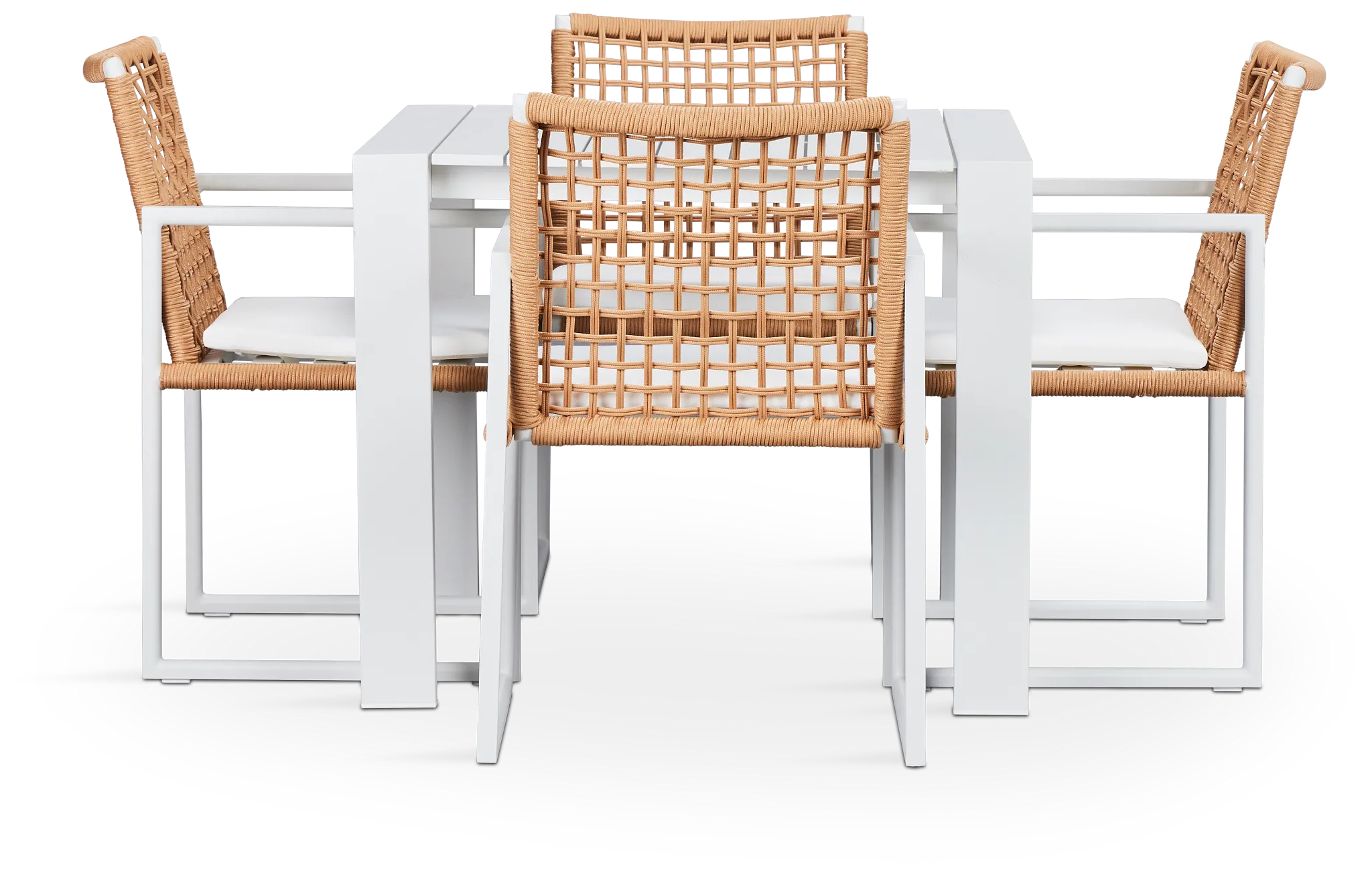 Sunrise White 35" Square Table & 4 Aluminum Arm Chairs