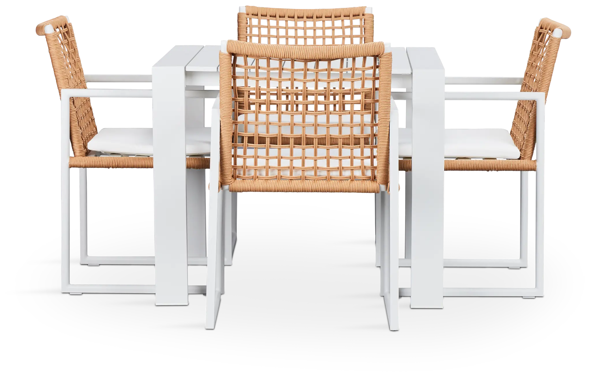Sunrise White 35" Square Table & 4 Aluminum Arm Chairs Sunrise White 35" Square Table & 4 Aluminum Arm Chairs