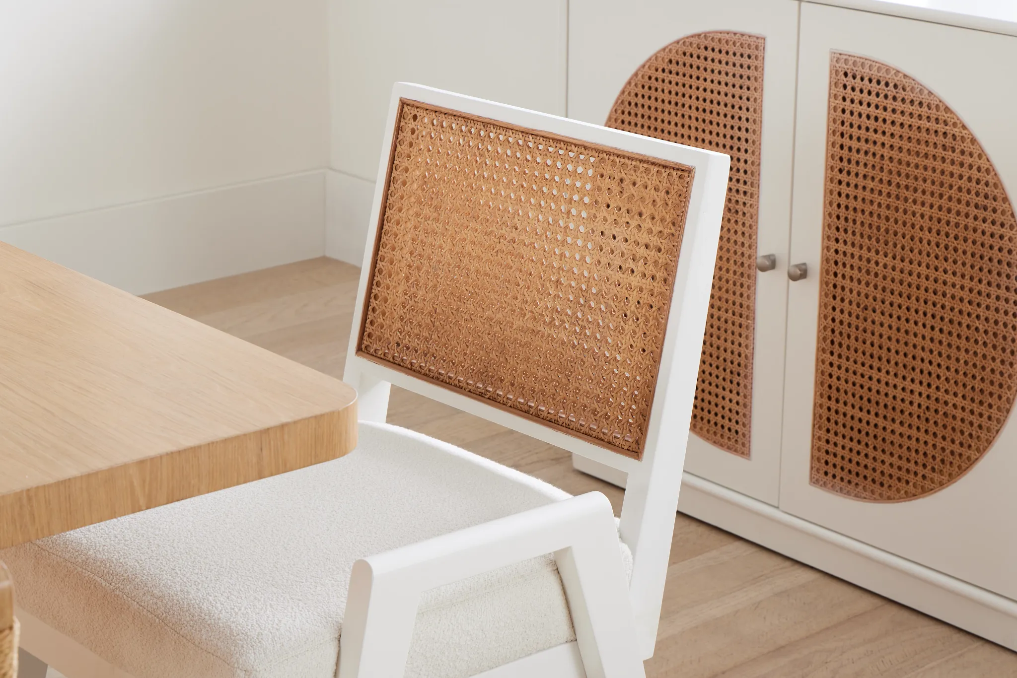 Malibu White Woven Upholstered Arm Chair