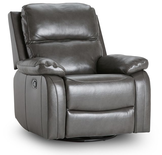 Mason Dark Gray Leather Swivel Glider Recliner