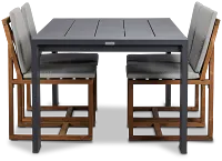 Linear Dark Gray 70" Aluminum Table & 4 Teak Cushioned Side Chairs
