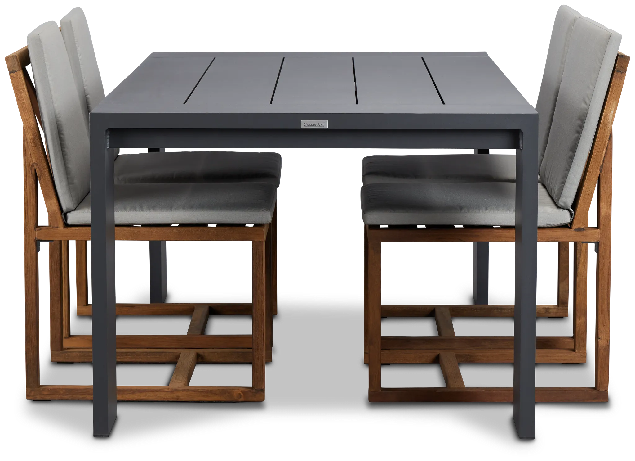 Linear Dark Gray 70" Aluminum Table & 4 Teak Cushioned Side Chairs