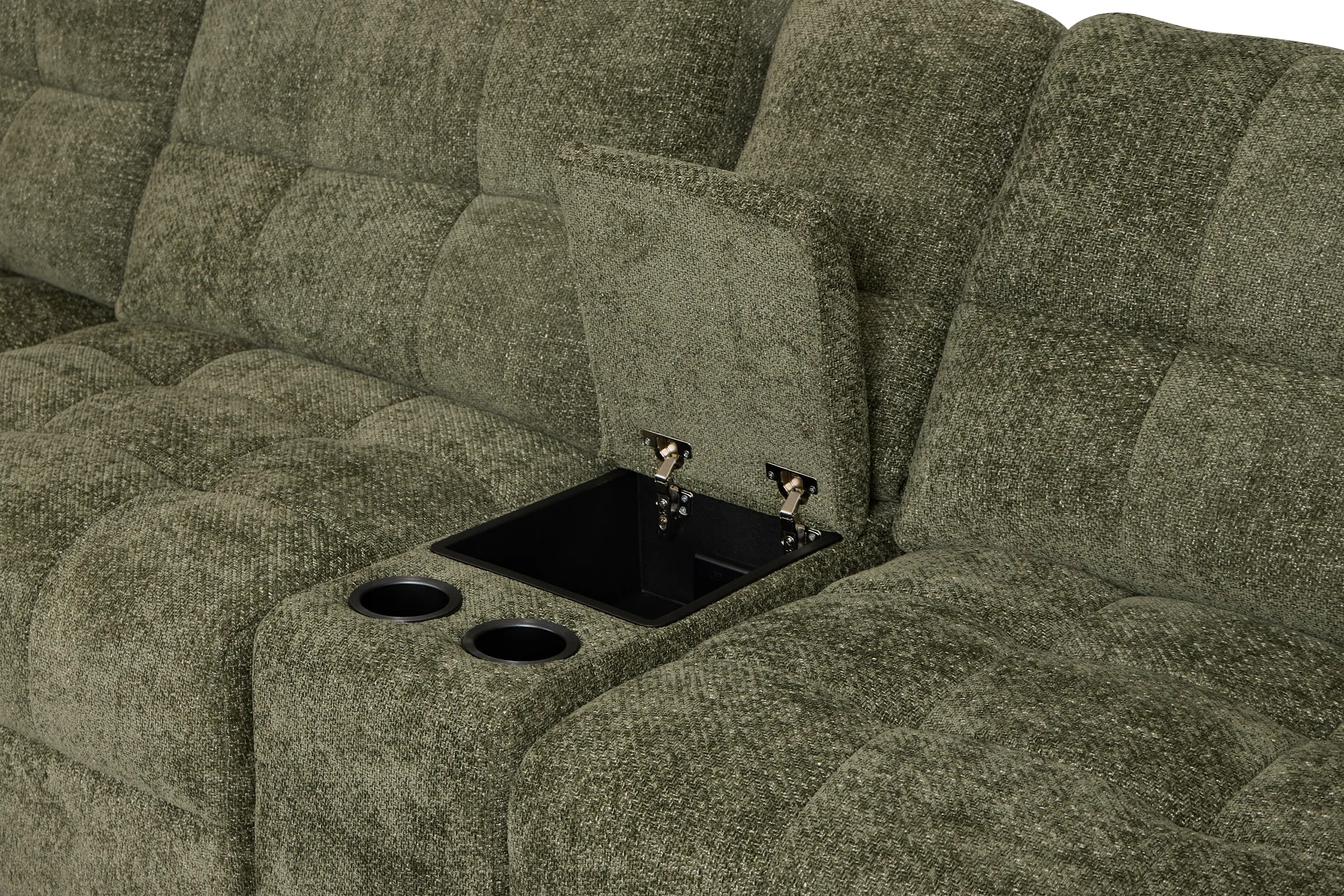 Hendrix Green Fabric Large Dual Power 2 Arm Extension Chaise Sectional