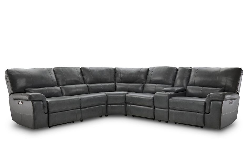 Weston Dark Gray Lthr Vinyl Small Dual Power Reclining Two Arm