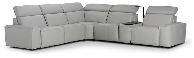 Carmelo Gray Leather Medium Dual Power 2-arm Reclining Sectional (8)