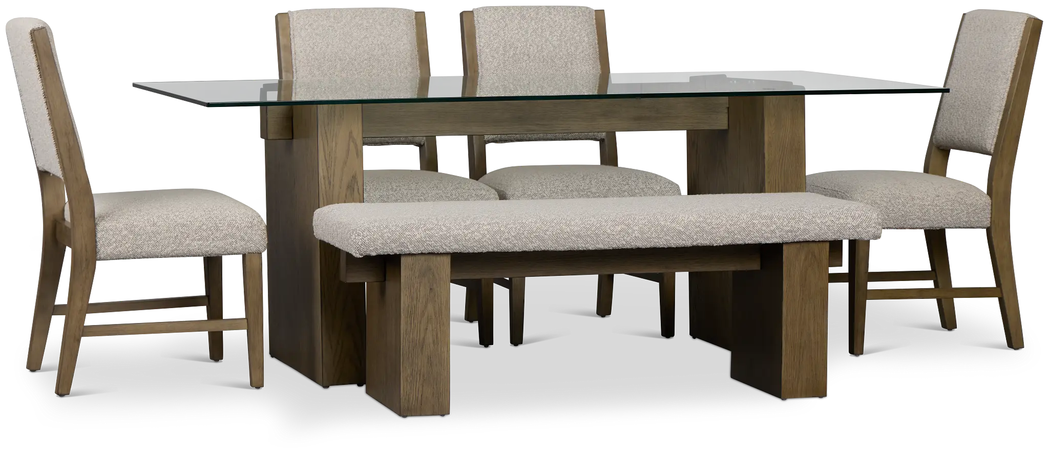 Vance Glass Rect Table With 4 Upholstered Side Chairs & Bench Vance Glass Rect Table With 4 Upholstered Side Chairs & Bench