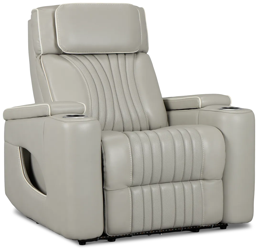 Nova Light Gray Lthr/vinyl Power Recliner W/ Massage