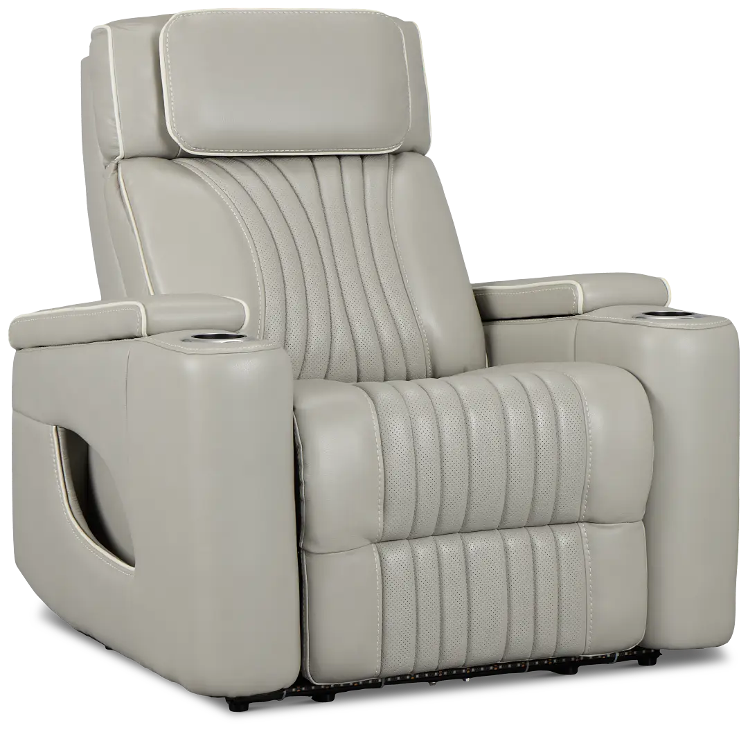 Nova Light Gray Lthr/vinyl Power Recliner W/ Massage Nova Light Gray Lthr/vinyl Power Recliner W/ Massage