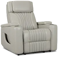 Nova Light Gray Lthr/vinyl Power Recliner W/ Massage
