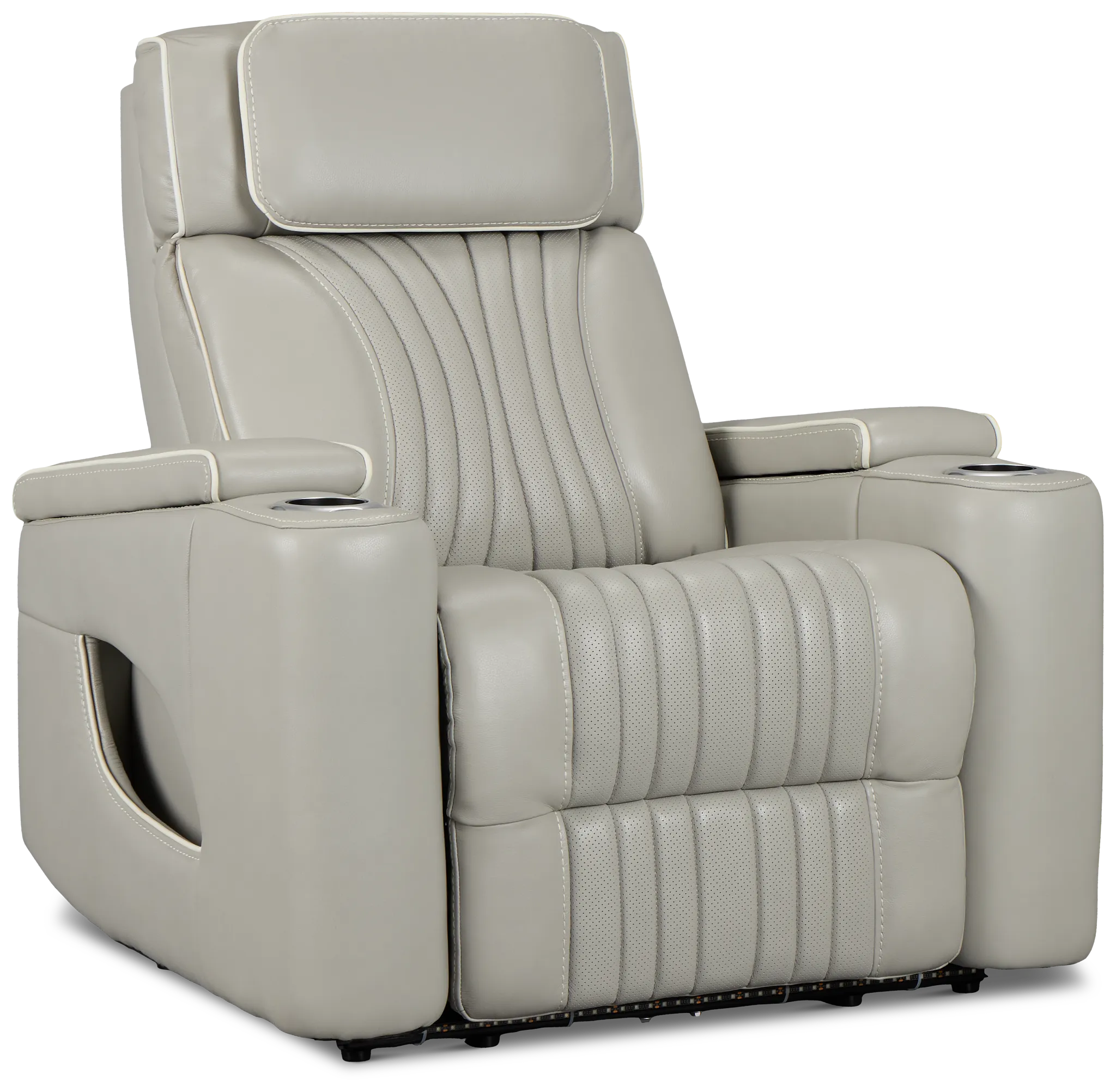 Nova Light Gray Lthr/vinyl Power Recliner W/ Massage