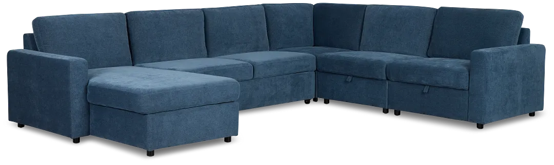 Addie Blue Fabric Medium Left Chaise Storage Sleeper Sectional