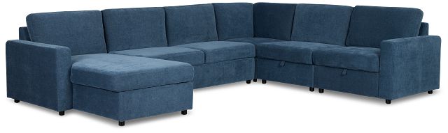Addie Blue Fabric Medium Left Chaise Storage Sleeper Sectional